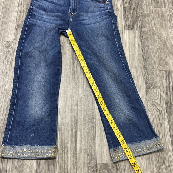 FOR ALL 7 MANKIND Boot Cut Stretch Blue Denim Cropped Jeans Women's Size 26 - Picture 6 of 12
